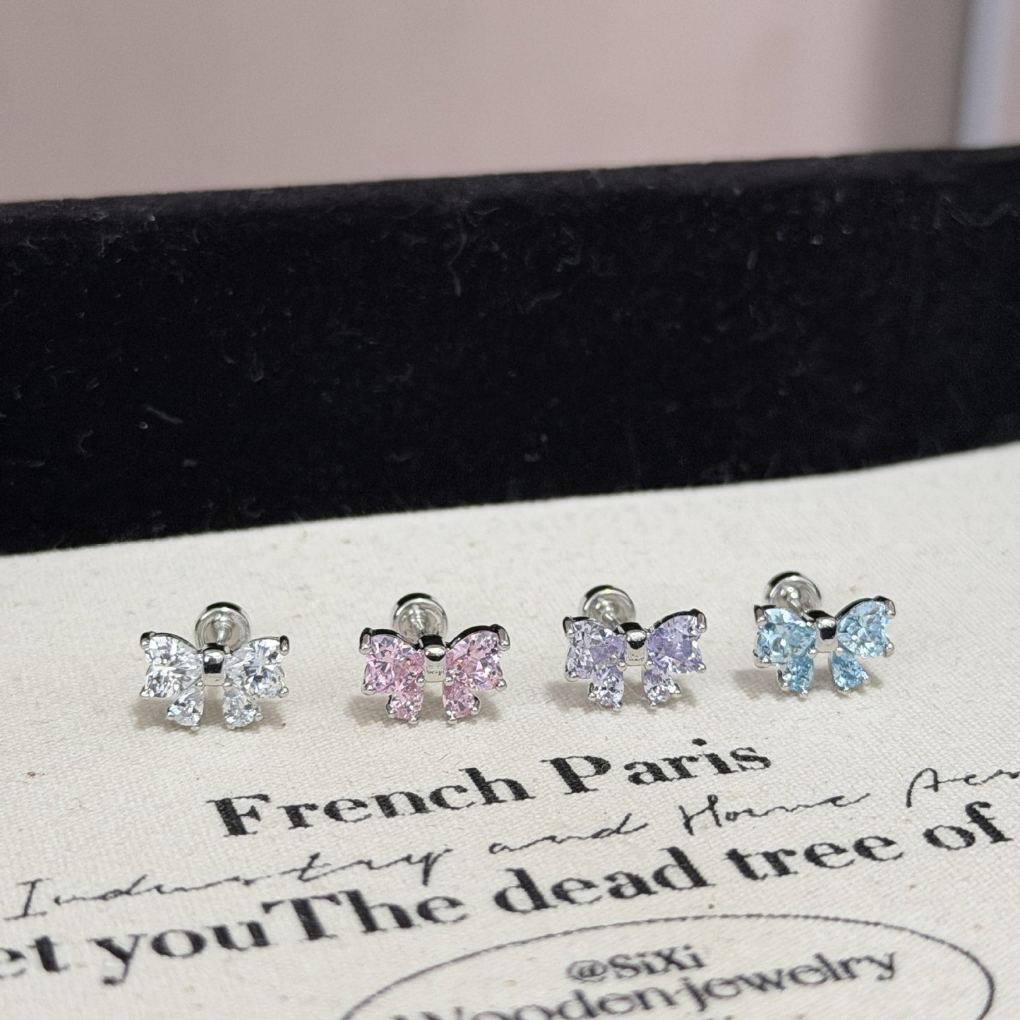 Bow Tie Zircon Flat Sweet Design Titanium Steel Ear Stud Earrings