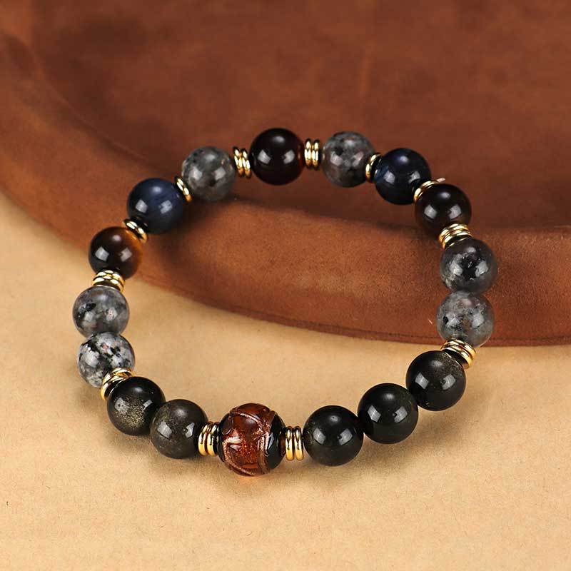 Flame Stone Gold Obsidian Beaded Couple Female Bracelets