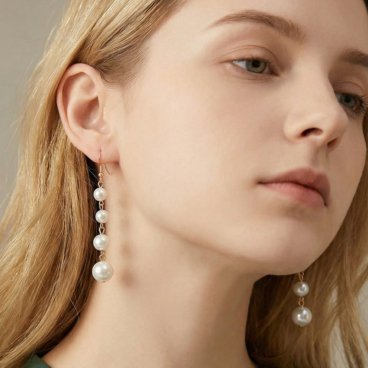 Sweet Indie Pop Tassel Long Pearl Rings
