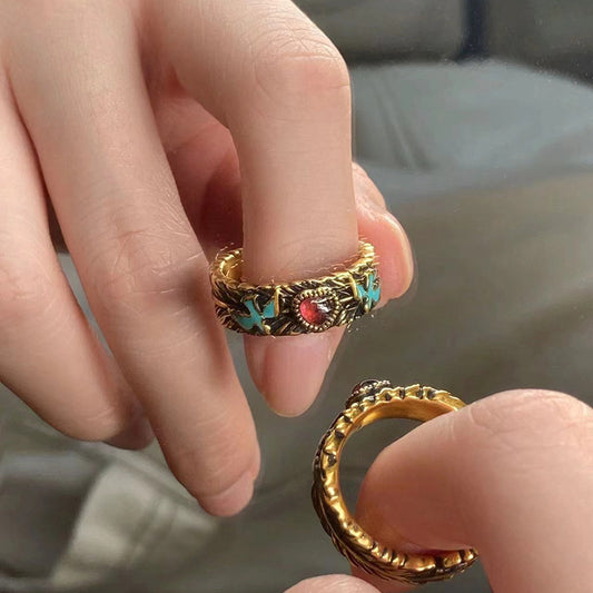 Retro Vintage Ancient Gold Zircon Female Rings