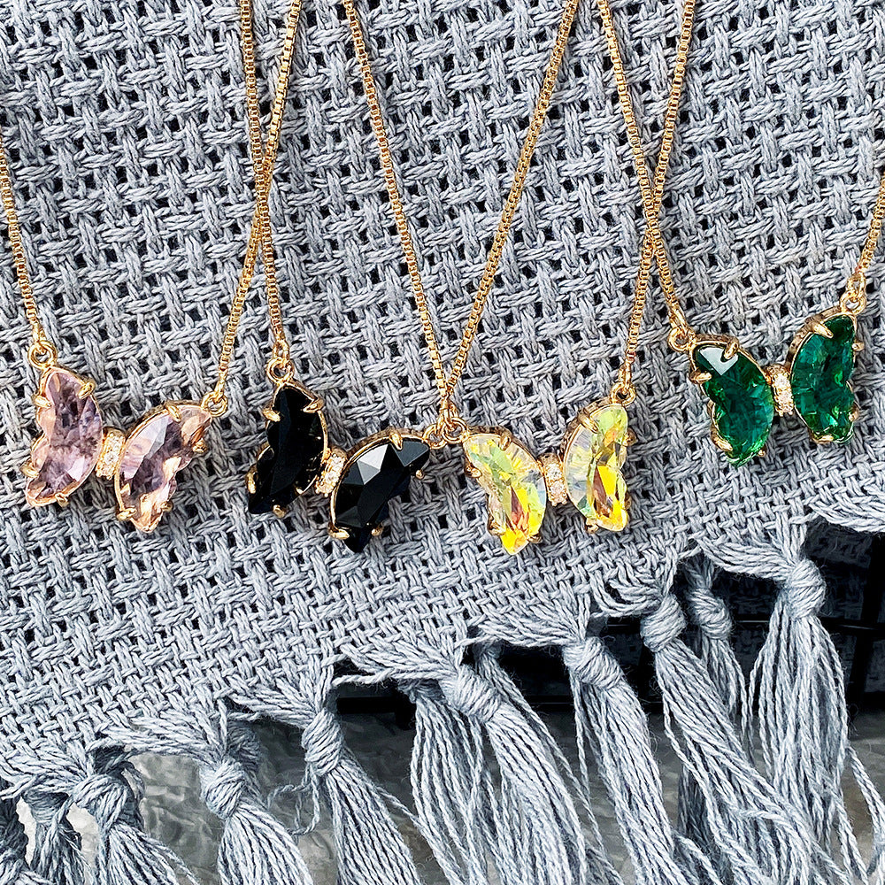 Fantasy Crystal Butterfly Gradient Glass Colored Necklace
