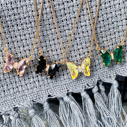 Fantasy Crystal Butterfly Gradient Glass Colored Necklace