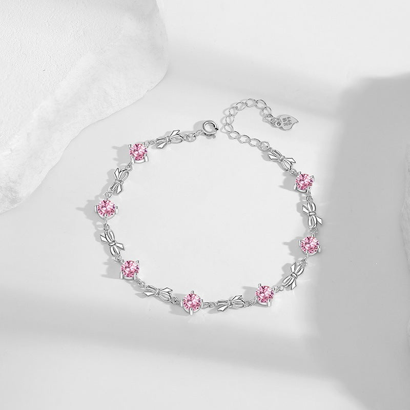 Lovers Heart Sterling Sier Bow Female Fresh Sweet Exquisite High Bracelets