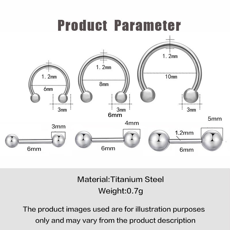 Titanium Steel Double-sided Ball Ear Bone Dumbbell Stainless Rings