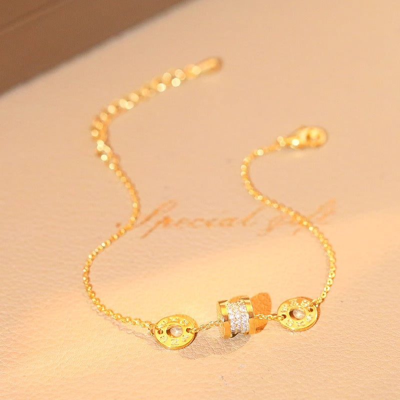 Full Diamond Shiny Small Waist Titanium Steel Gold Design Roman Bracelet