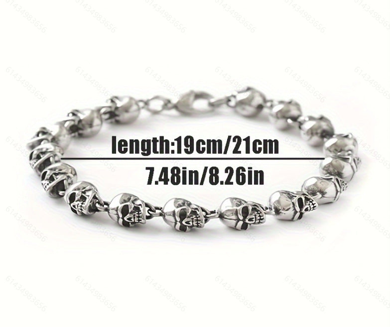 Men's Skull Punk Retro Street Hipster Glossy Release Buckle Bracelet