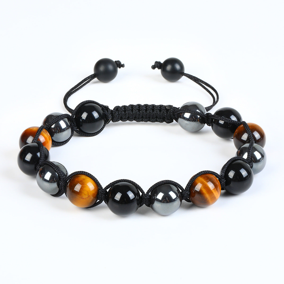 Women's & Men's Cat's Eye Green Pine Red Pattern Black Silk Phantom Natural Bracelet