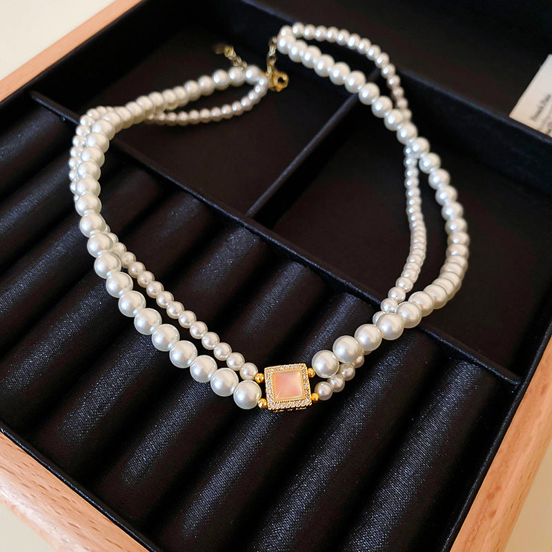 Pearl Twin Clavicle Chain Light Luxury Necklaces