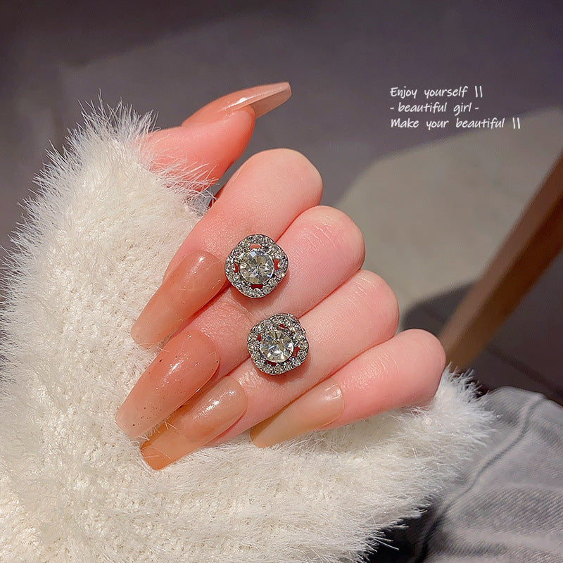 Simple Super Flash Square Zirconium Female Light Luxury Stud Earrings