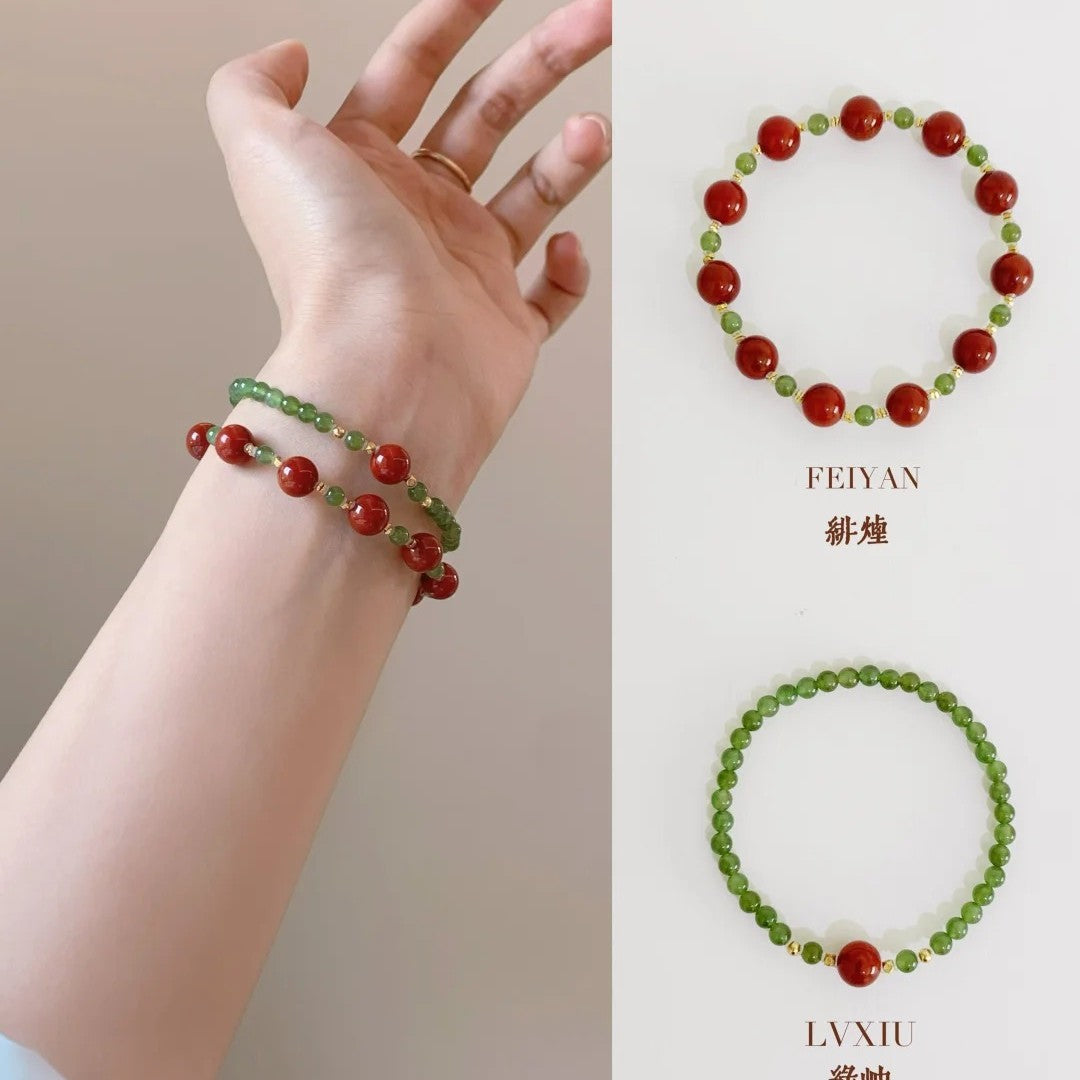 Female Chinese Style Jasper Millet Beads Life Fortune Lucky Red Bracelet