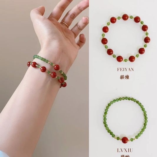 Female Chinese Style Jasper Millet Beads Life Fortune Lucky Red Bracelet
