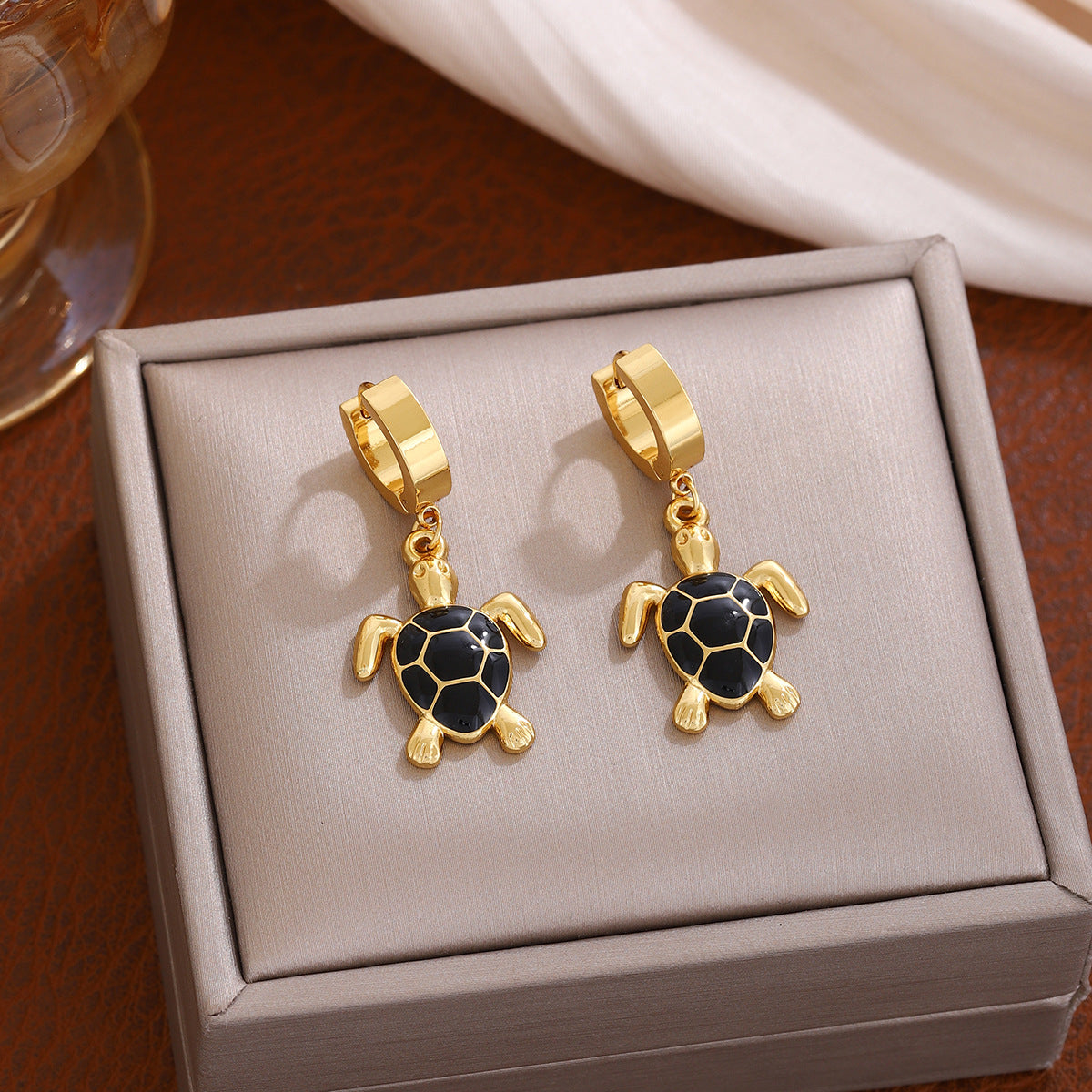 Personalized Turtle Eardrops Color Stainless Steel Gold-plated Stud Earrings