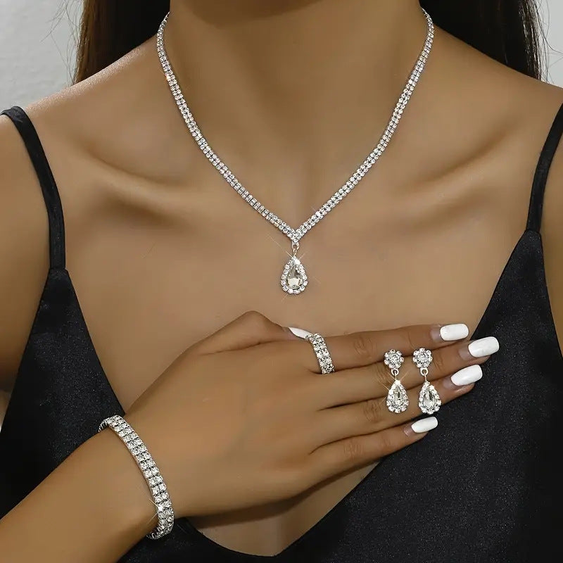 Kit Zircon Wings Water Drop Wedding Dinner Party Formal Jewelry Set