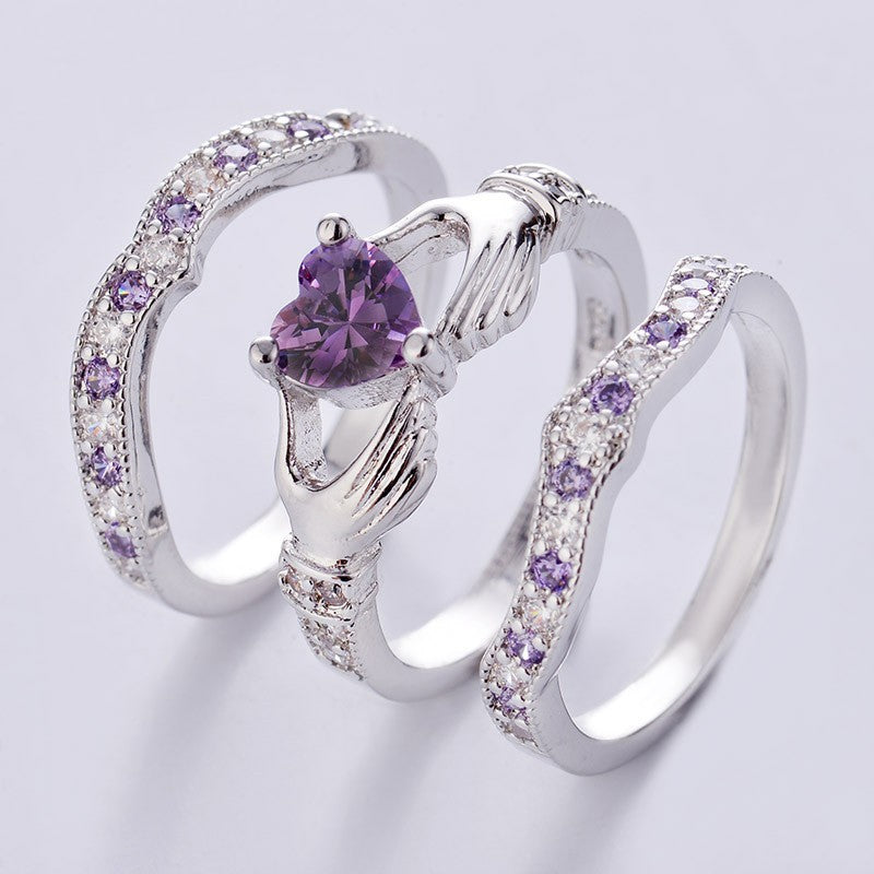 Fashion Three-piece Set Copper Inlaid Zircon Rings