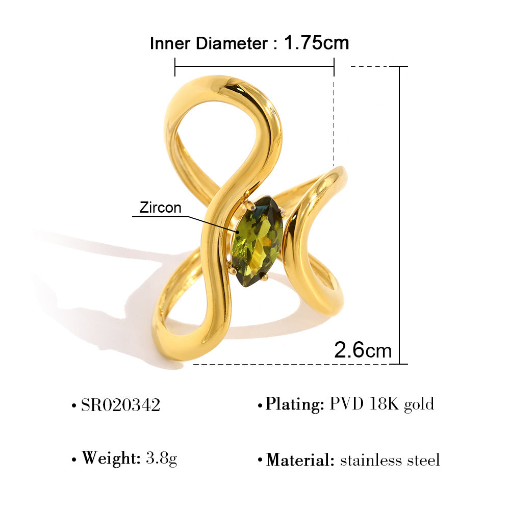 Wind Wild Stainless Steel Flower Zircon Hollow Line Ring