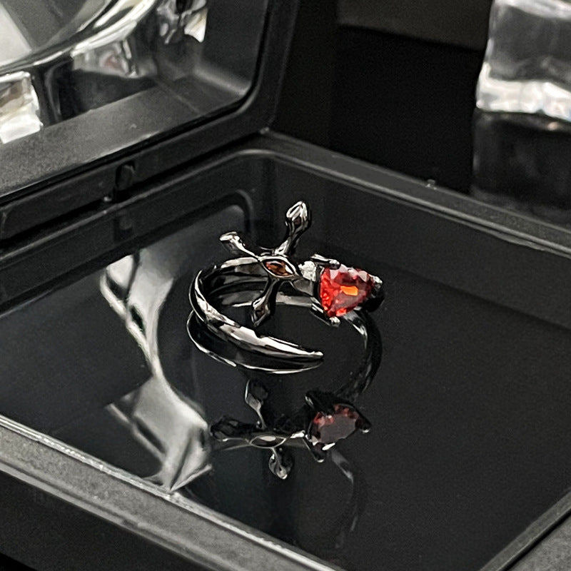 Dark Taboo Rose Cross Open Female Rings