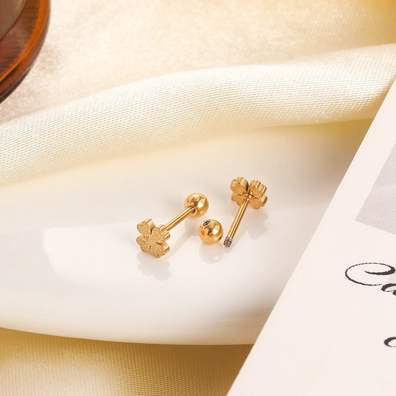Frosted Clover Female Titanium Steel Niche Ear Earrings