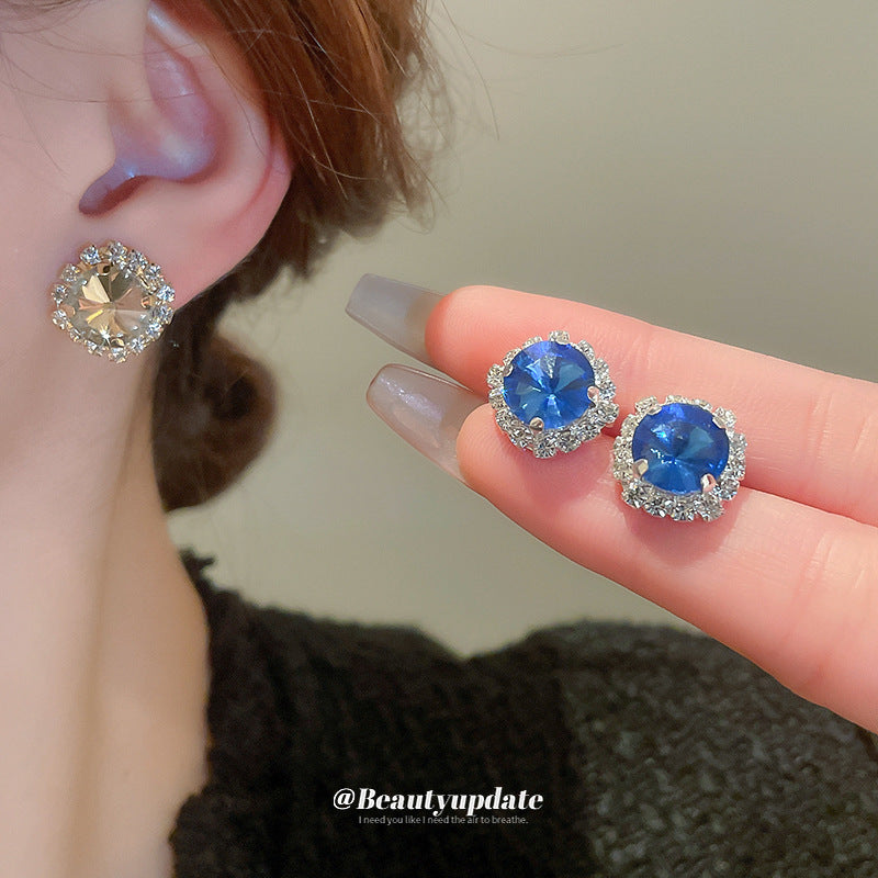Colorful Diamond Geometric Square Ear Fashion Short Light Jewelry Set