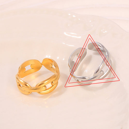 Geometry Pattern Oval Hollow Stainless Steel Rings