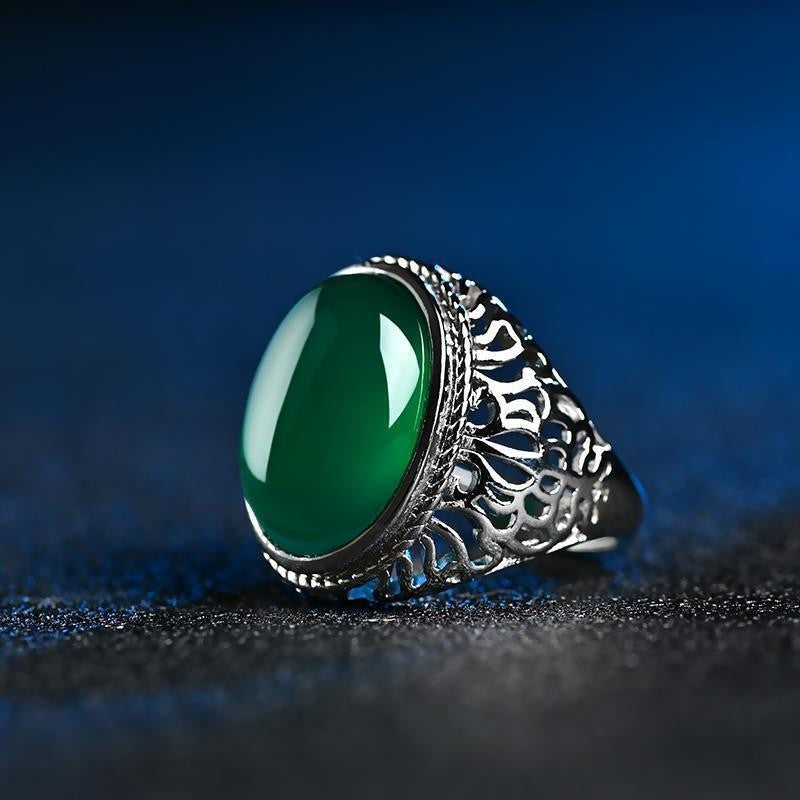 Chalcedony Domineering Argent Pur Man's Opening Thumb Gift Emerald Color Ring