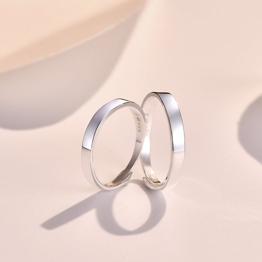 Women's & Men's Sterling Sier Glossy Simple Couple One Pair Rings