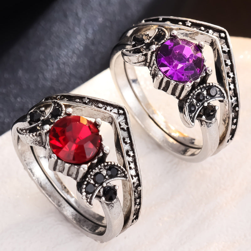 Triple Moon Suit Bohemian Amethyst Goddess Rings