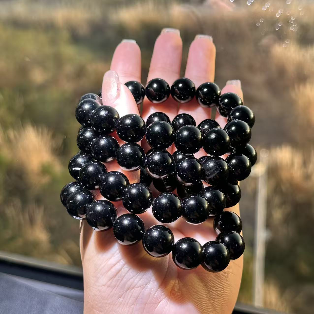 Natural Black Pearl Round Beads Unisex Ethnic Bracelet