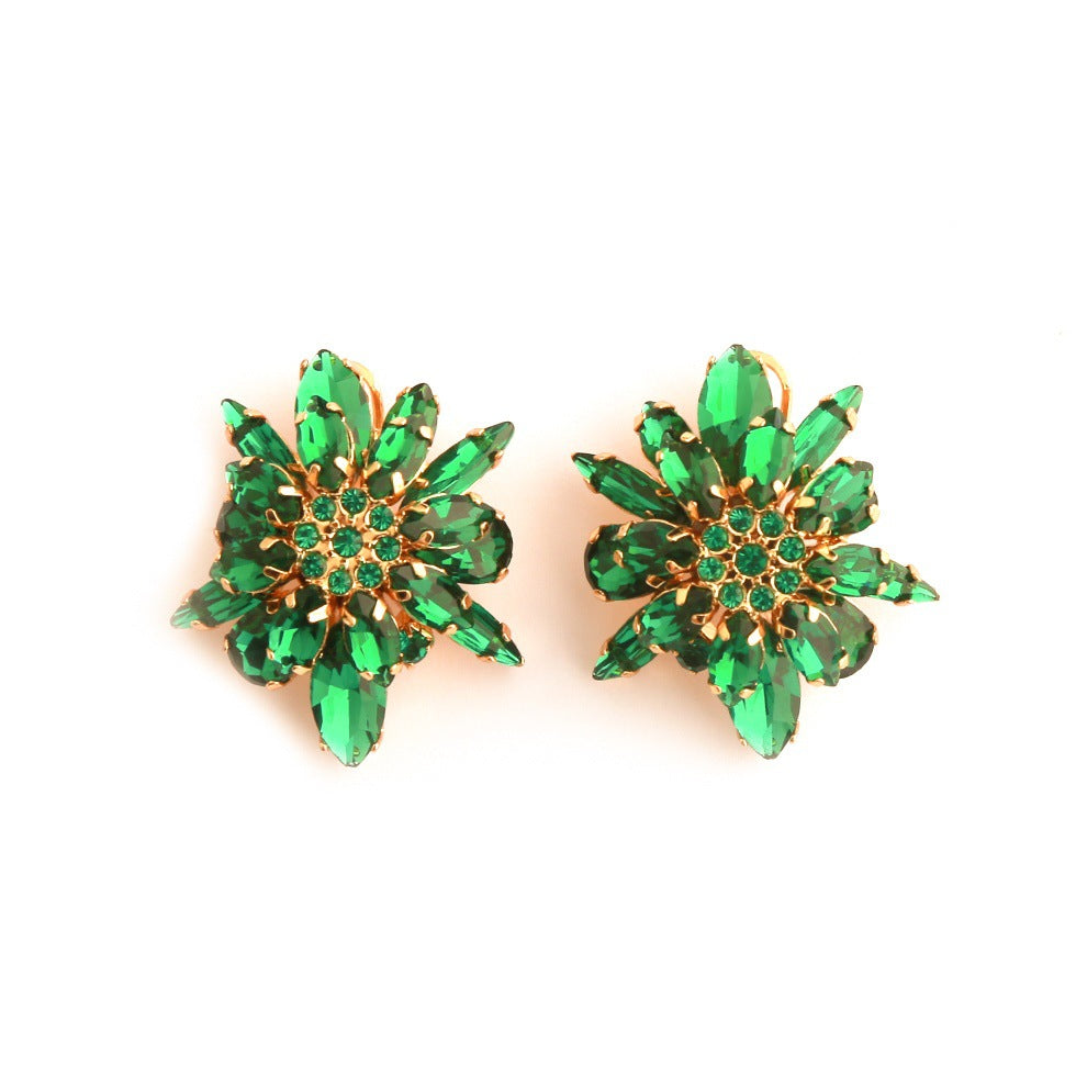 Real Gold Gaanized Enamel Diamond Retro Earrings