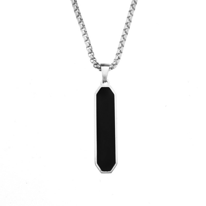 Men's Black Can Carve Writing Titanium Steel Necklaces