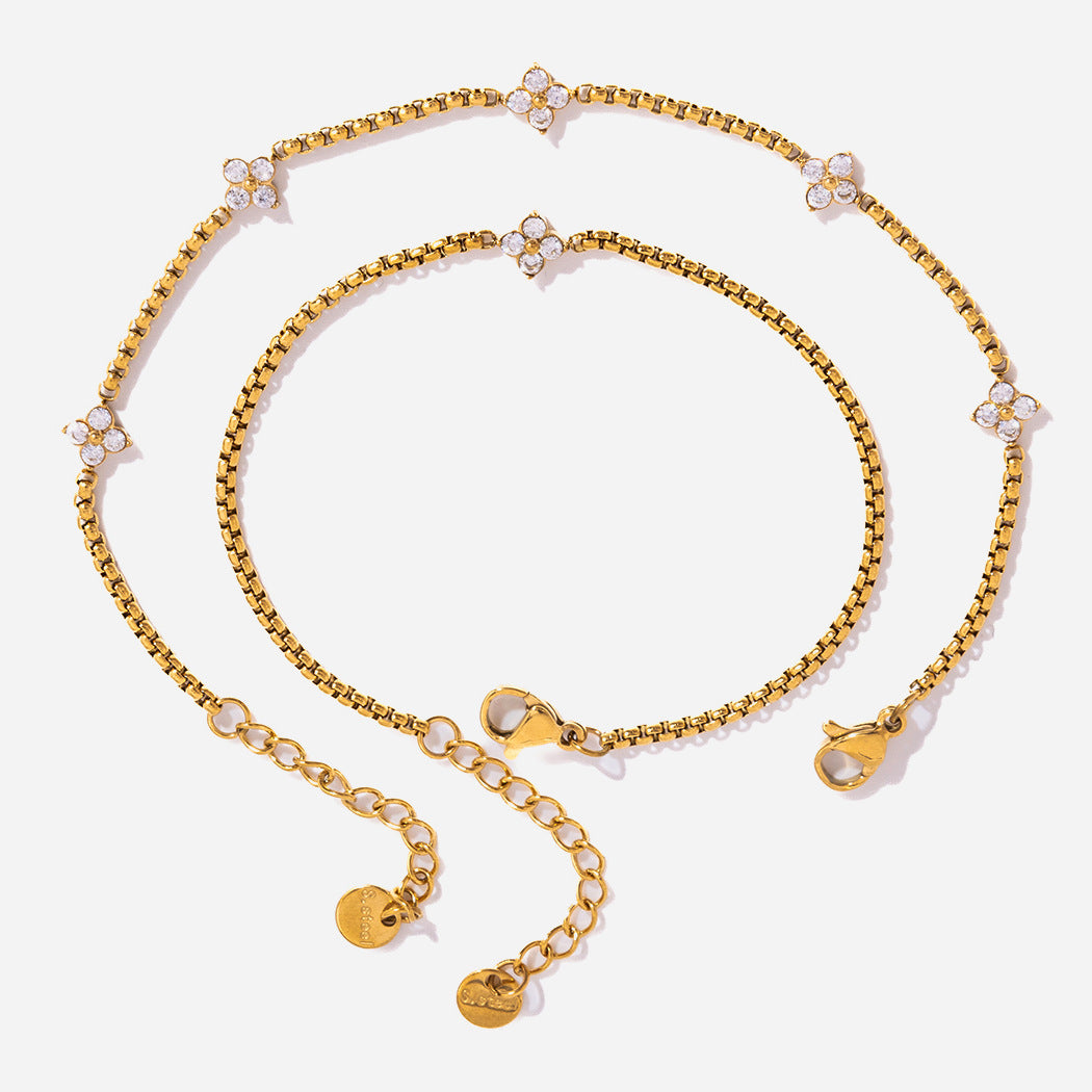White Zircon Clover Stainless Steel Female Minimalist Bracelets