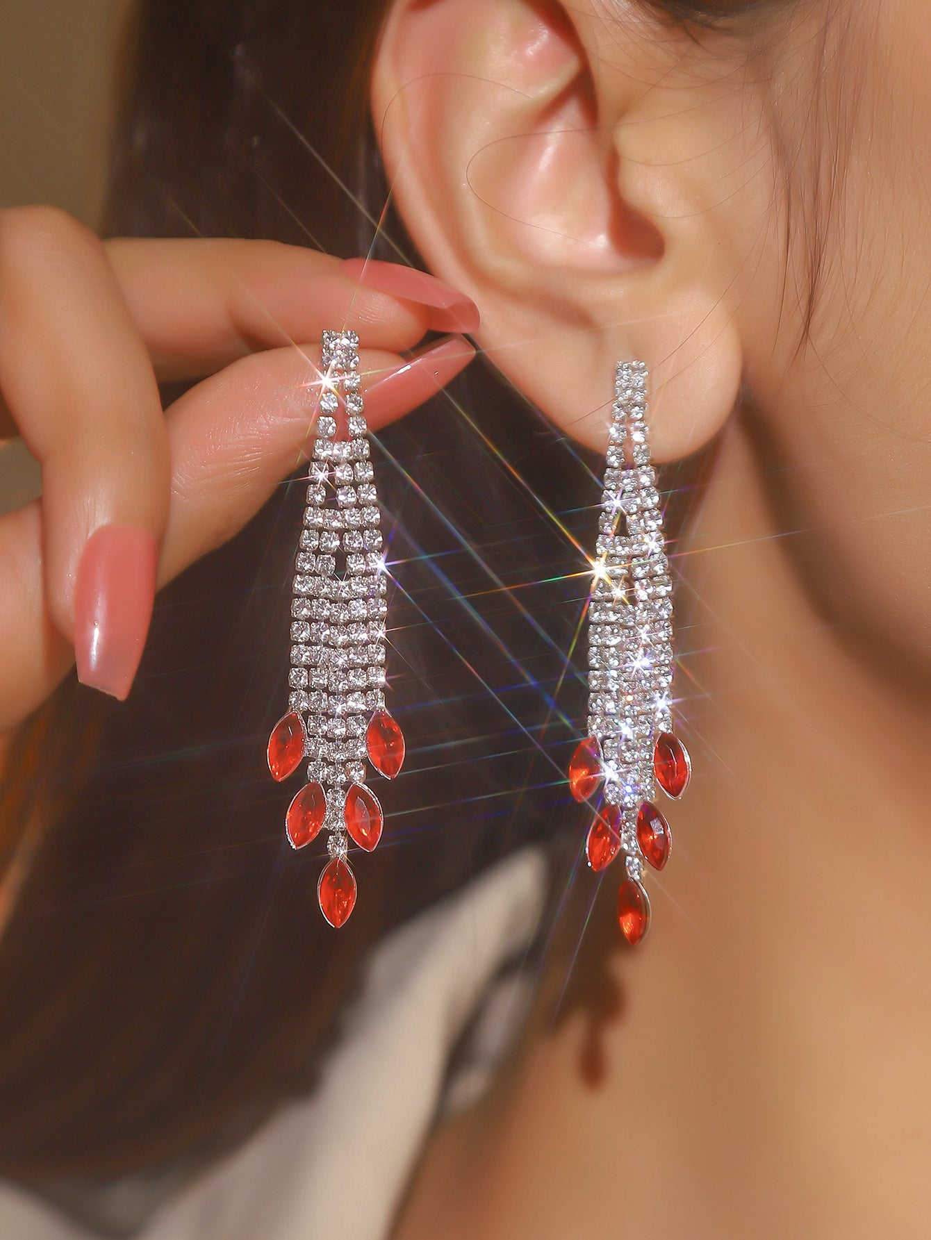 Women's Super Flash Rhinestone Long Fringe High-grade Earrings