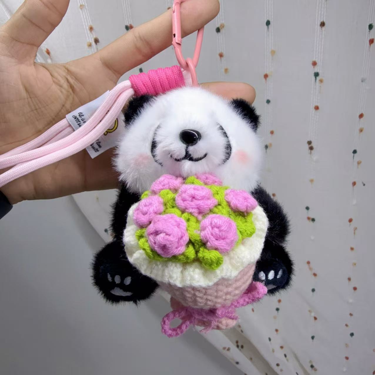Artificial Giant Panda Knitted Plush Flower Hanging Ornaments