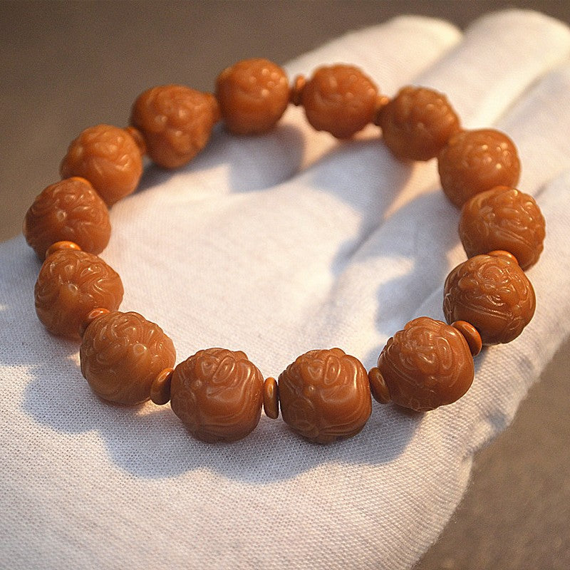 Women's & Men's Single Circle Weathered Yellow Bodhi Root Carved Bracelets