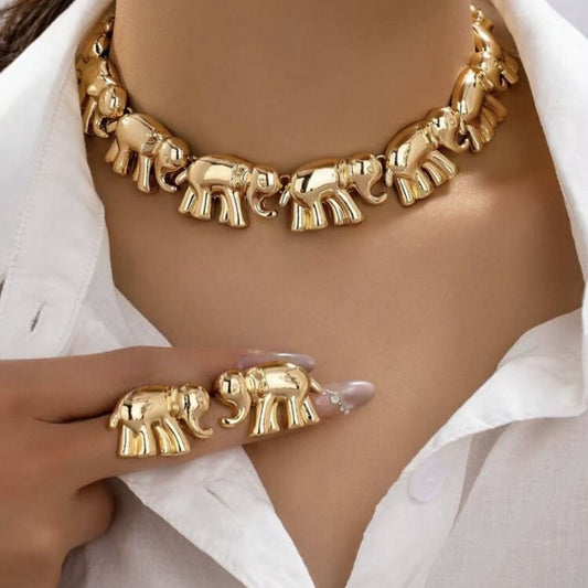 Elephant Shape Exaggerated Personalized Style Twin Necklaces