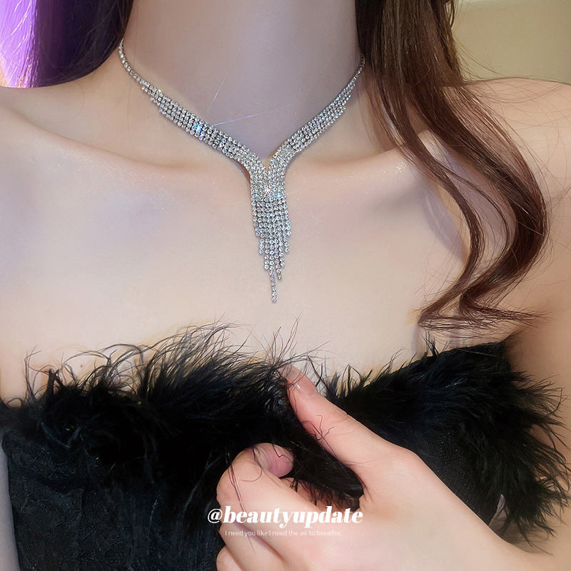 Women's Tassel Two-piece Exaggerated Light Luxury Temperament Clavicle Chain High-grade Jewelry Set