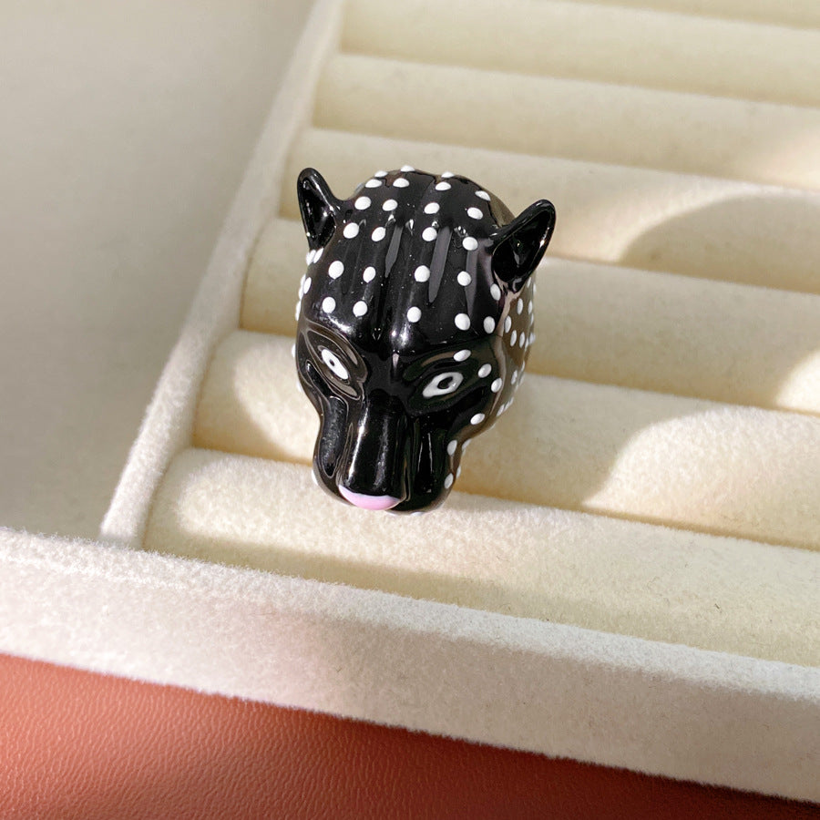 Women's Pink Leopard Head Light Luxury High-grade Niche Personality Temperament Jewelry Set