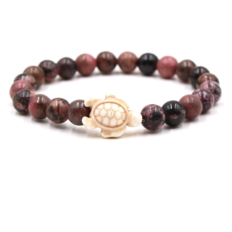 Women's & Men's Natural Yellow Tiger's Eye Beads Turquoise Turtle Bracelet