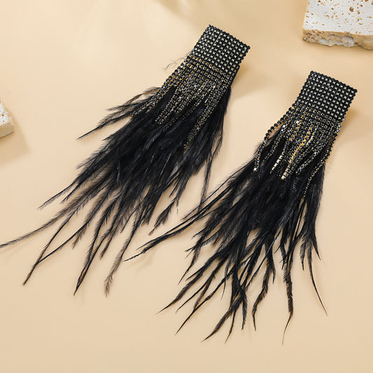 Women's Alloy Diamond Long Feather Tassel Bohemian Earrings