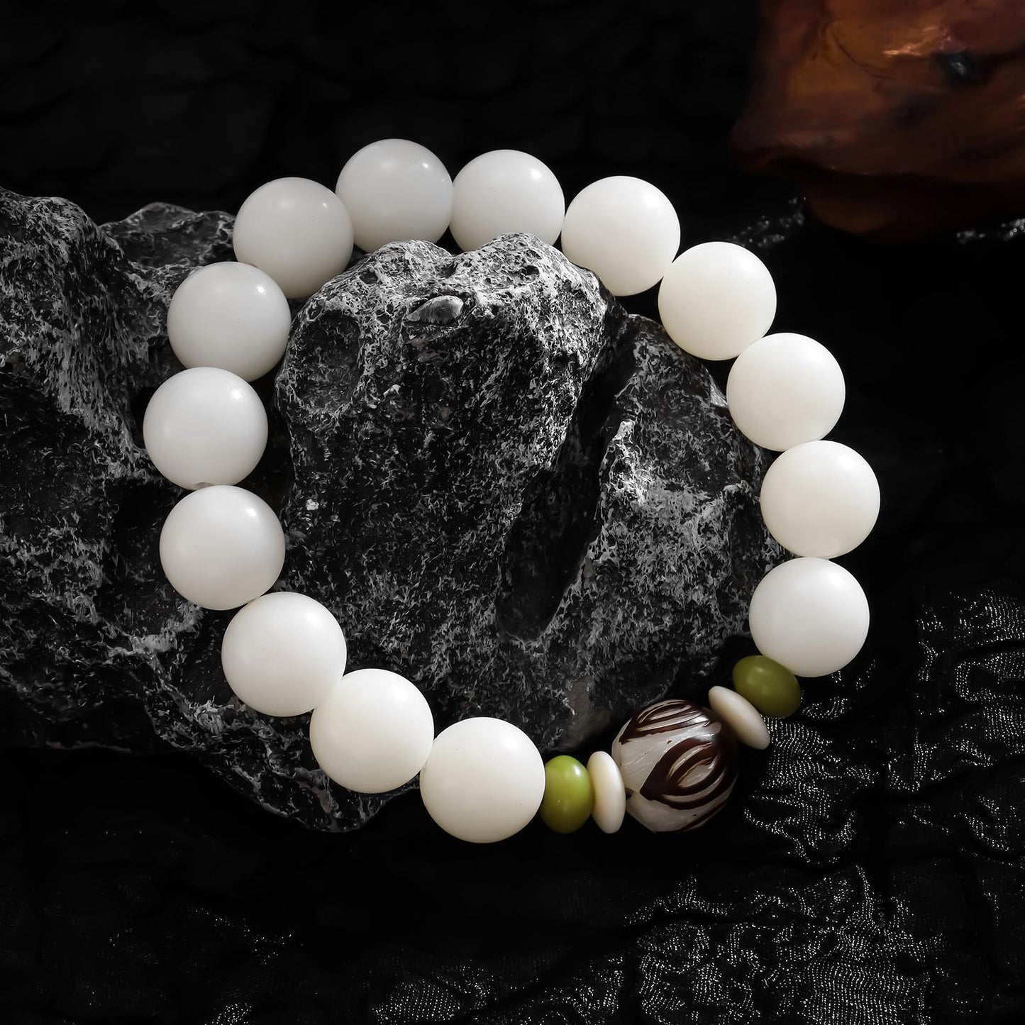 Bodhi White Jade Lotus Buddha Beads Rosary Seed Scenic Spot Bracelet