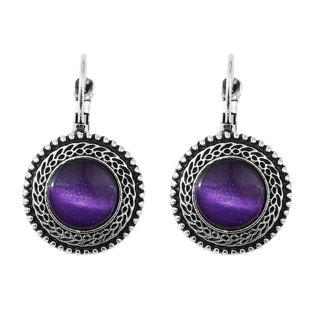 Fashion Bohemian Ethnic Style Inlaid Jewel Metal Alloy Retro Earrings