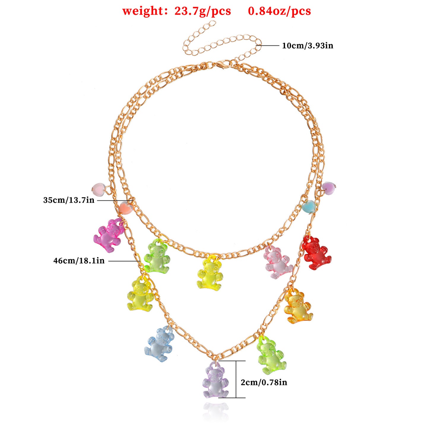 Women's Trendy Colorful Transparent Bear Love For Niche Necklace