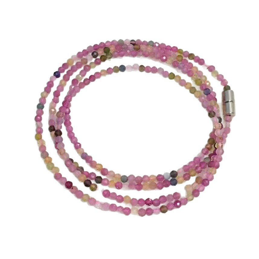 Pink Tourmaline Garnet Faceted Olive Lime Blue Moonlight Long Bracelet