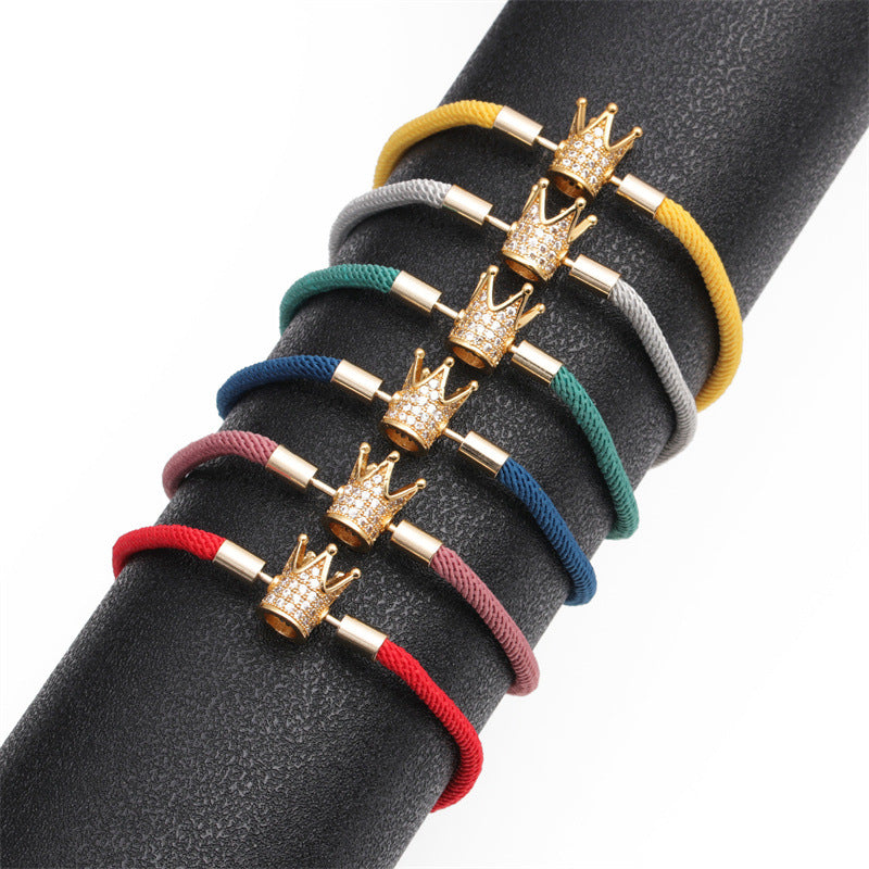 Women's Colorful Woven Red Milan Rope Adjustable Crown Bracelets