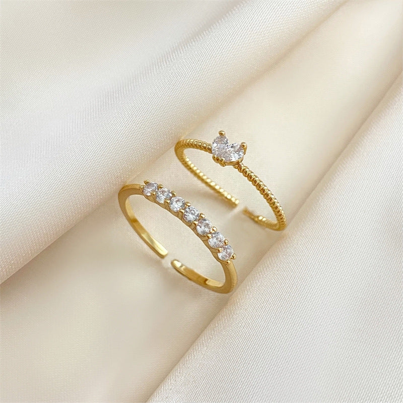 Heart-shaped Open 2 Pieces Suit Light Luxury Minority Rings