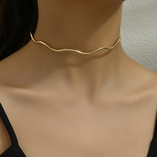 Women's & Men's Sier Minimalist Wave Couple Refined Grace Collar
