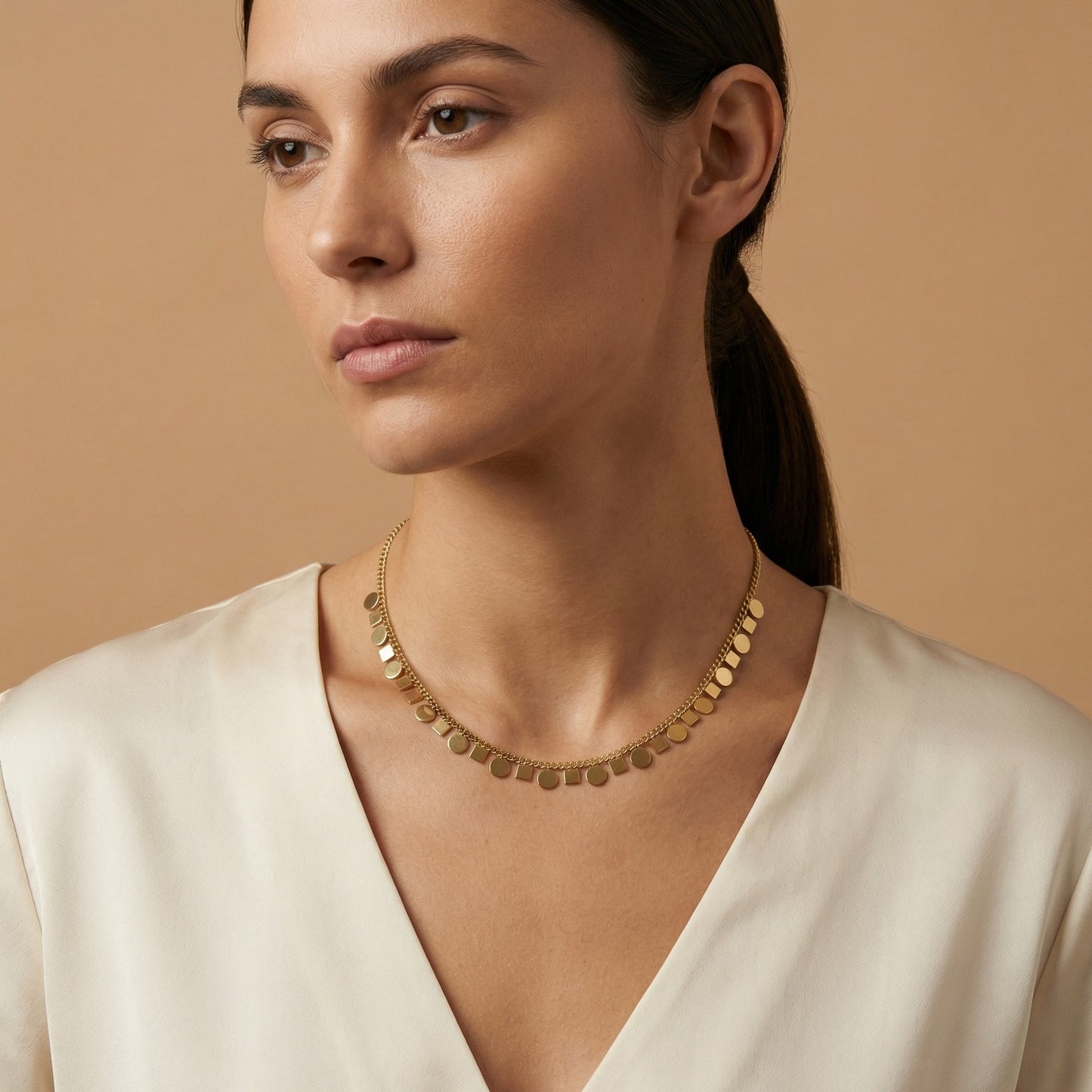 Geometric Square Stainless Steel Button Chain Necklace