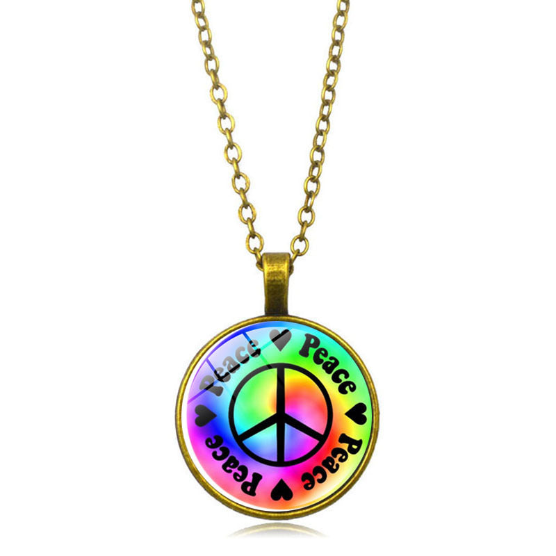 Women's Flower Peace Logo Time Stone For Vintage Necklaces