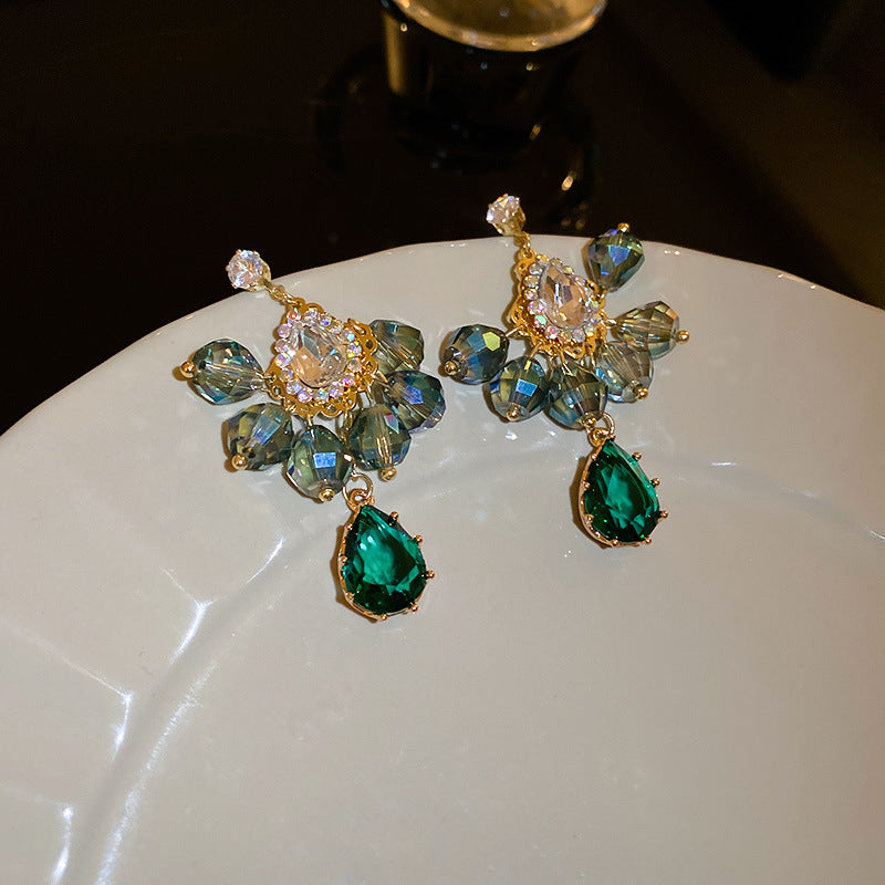 Needle Vintage Emerald Rhinestone Fashion Special Interest Light Earrings