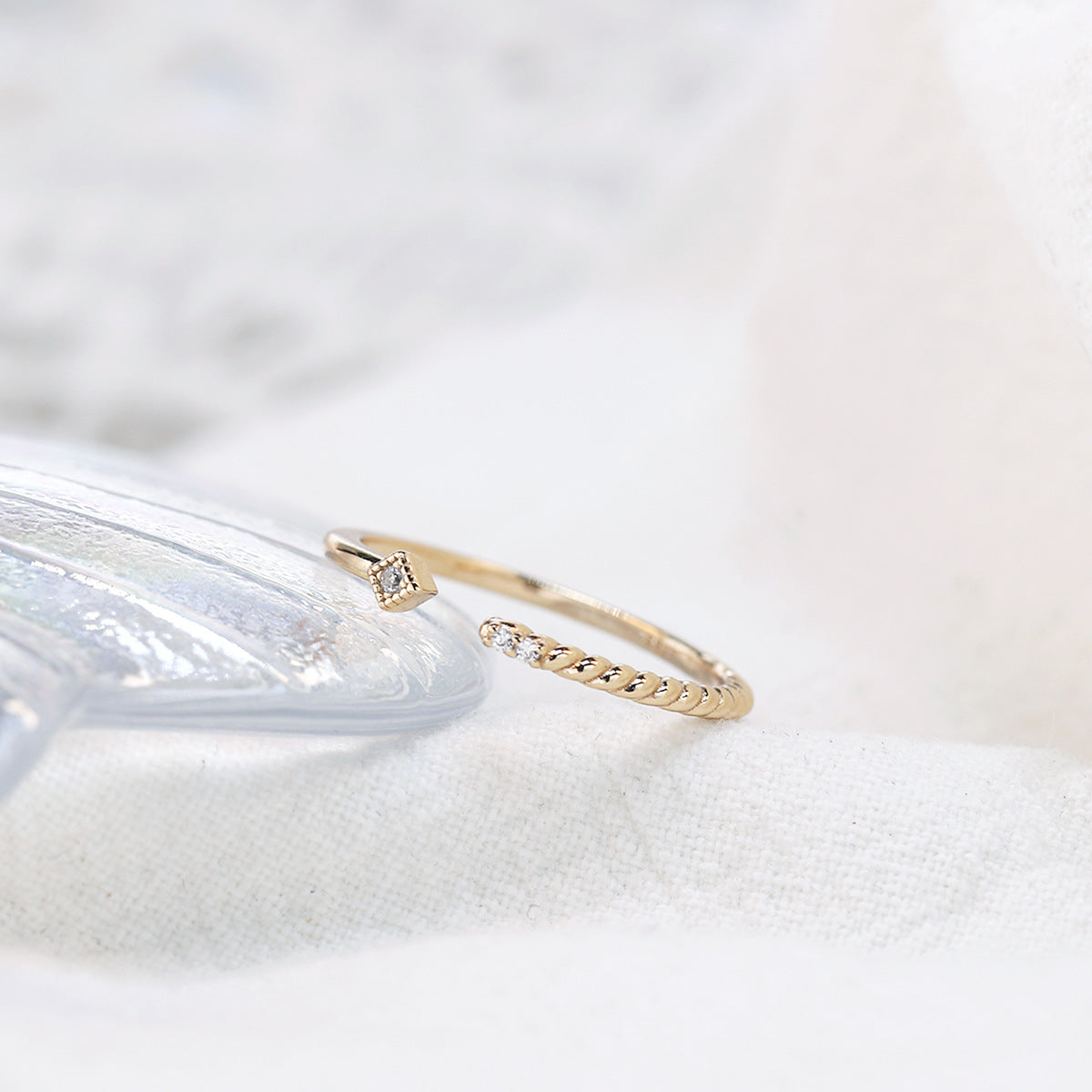 Minority Sweet Open Sterling Sier Gold Plated Zircon Ring