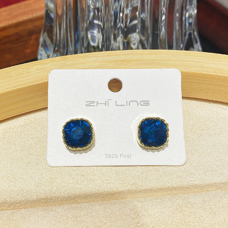 Temperament Female Blue Color Sier Exquisite Earrings